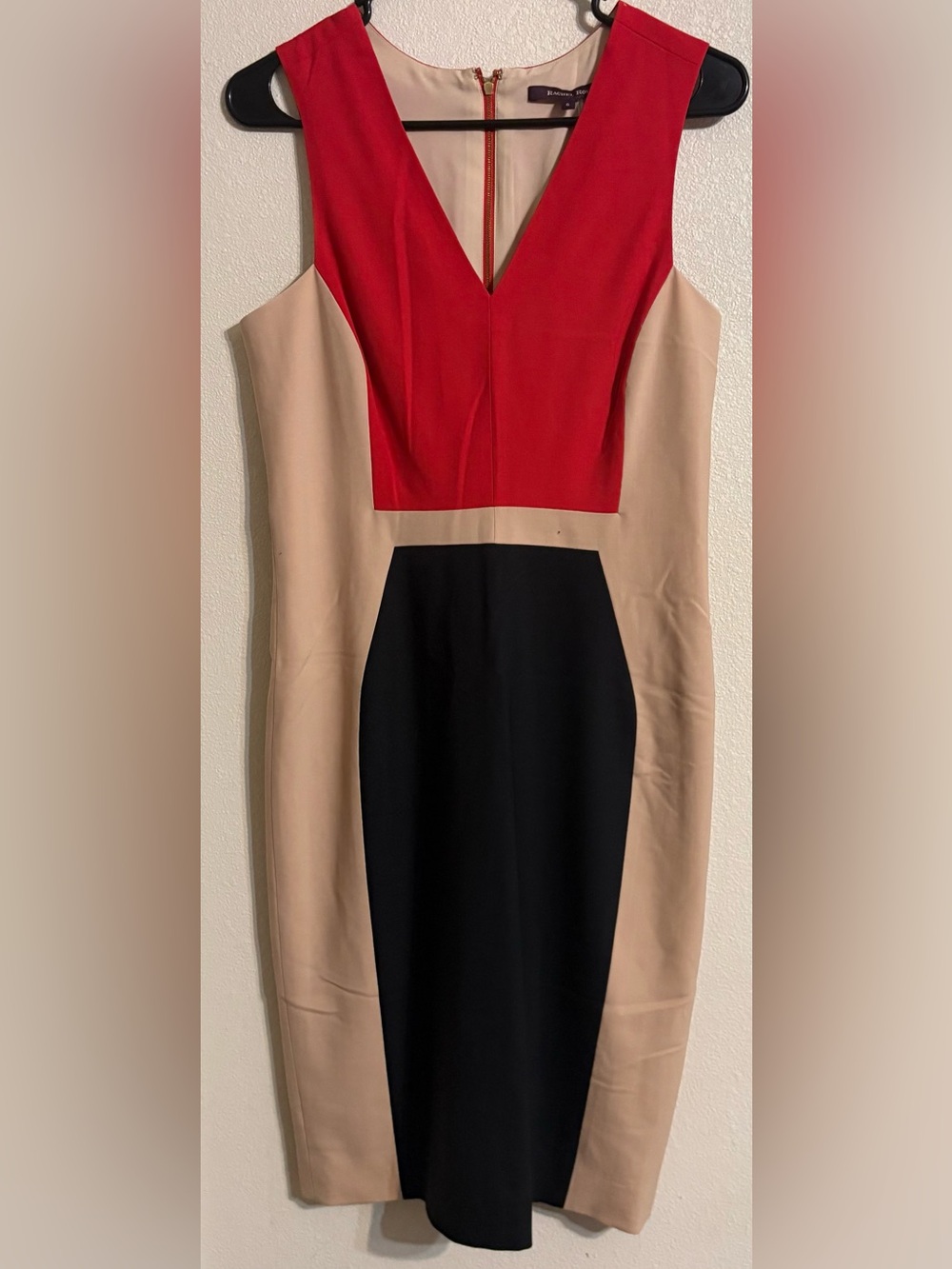 RACHEL Rachel Roy Red, Black & Nude Colorblock Midi Dress